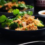 stegte ris med svinekød og broccoli