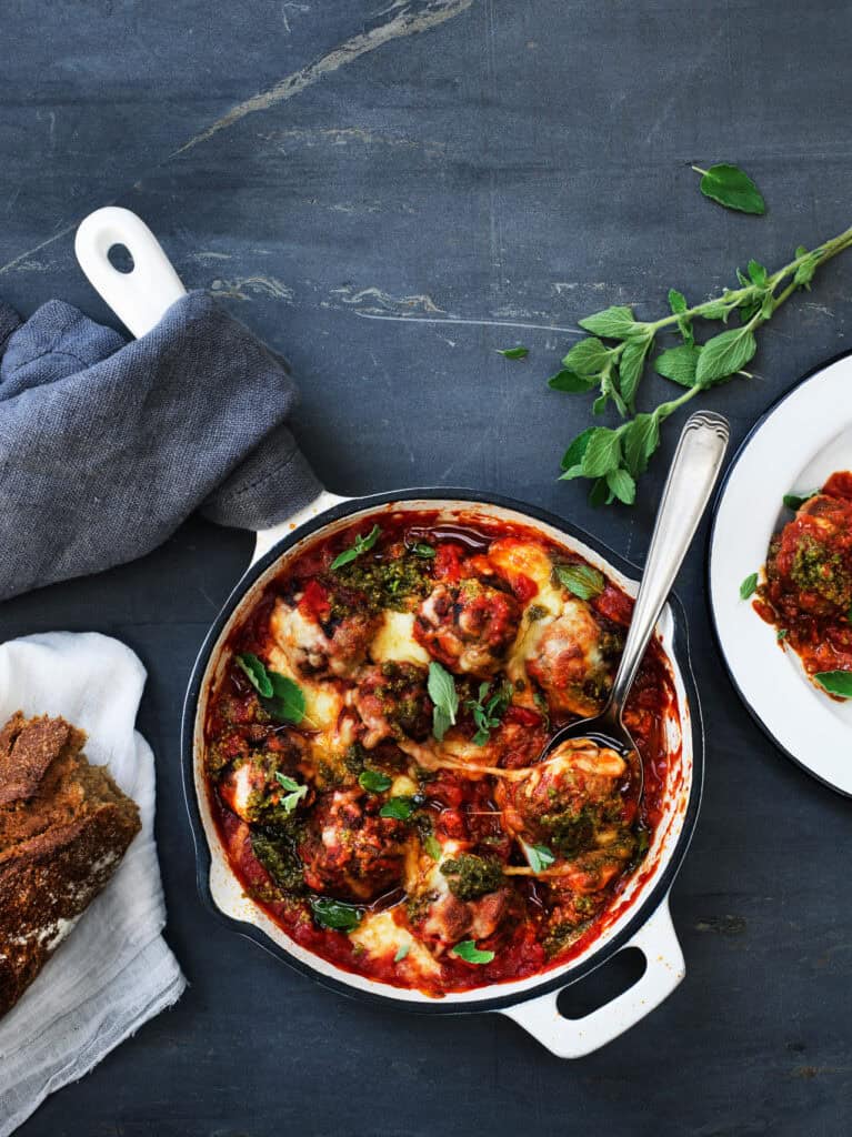 gratinerede italienske kødboller